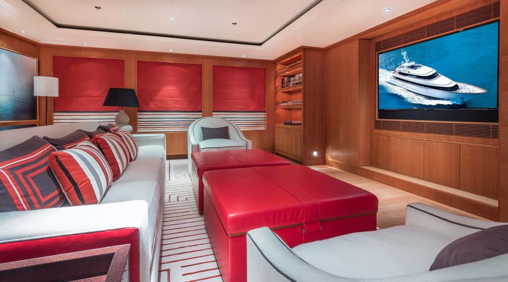 Interior of 182m yacht - furnishings, furniture and upholstery.