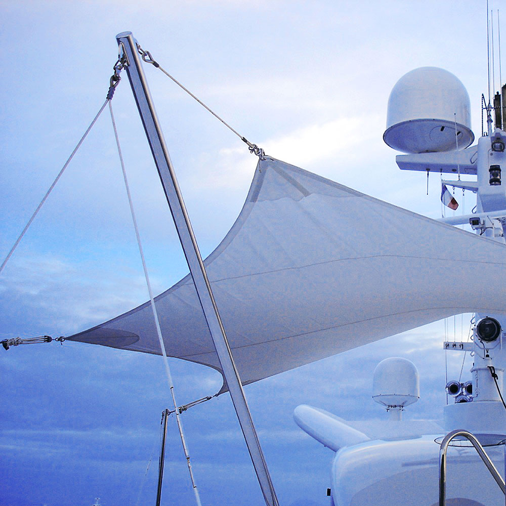 Canvas awning on superyacht manufactured by Eclipse Yacht Furnishings