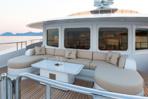 Superyacht upholstery outside on deck with cushions