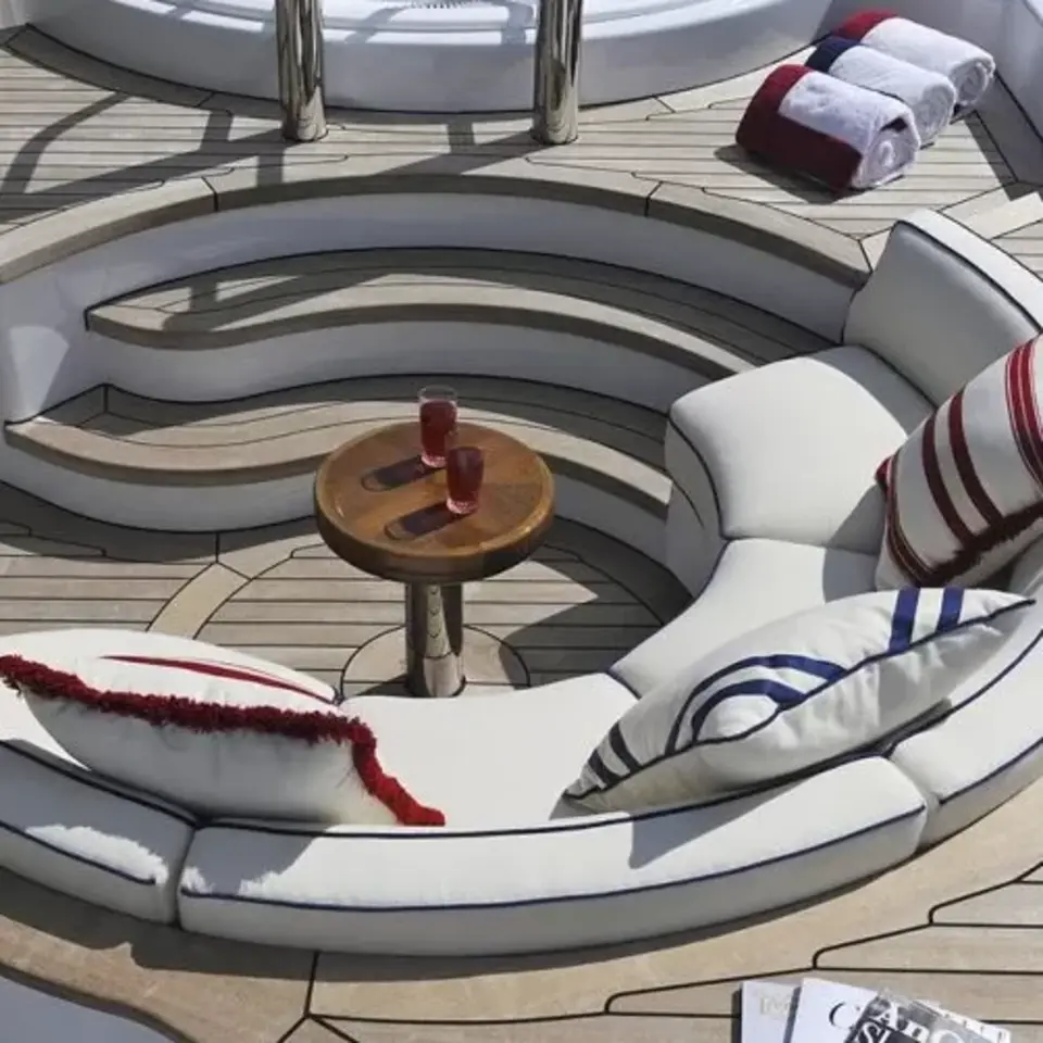 Yacht cushions next to a jacuzzi on the sun deck