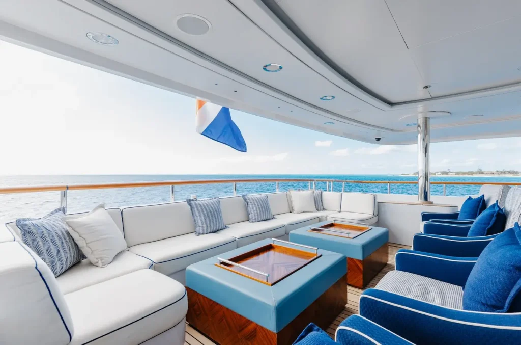 New white and blue yacht furnishings with MX AirMaze cushions