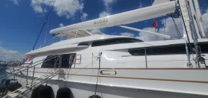 Superyacht with new sleek swoop-shaped bimini frame