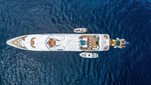 Birdseye view of the Lady Luck luxury yacht.