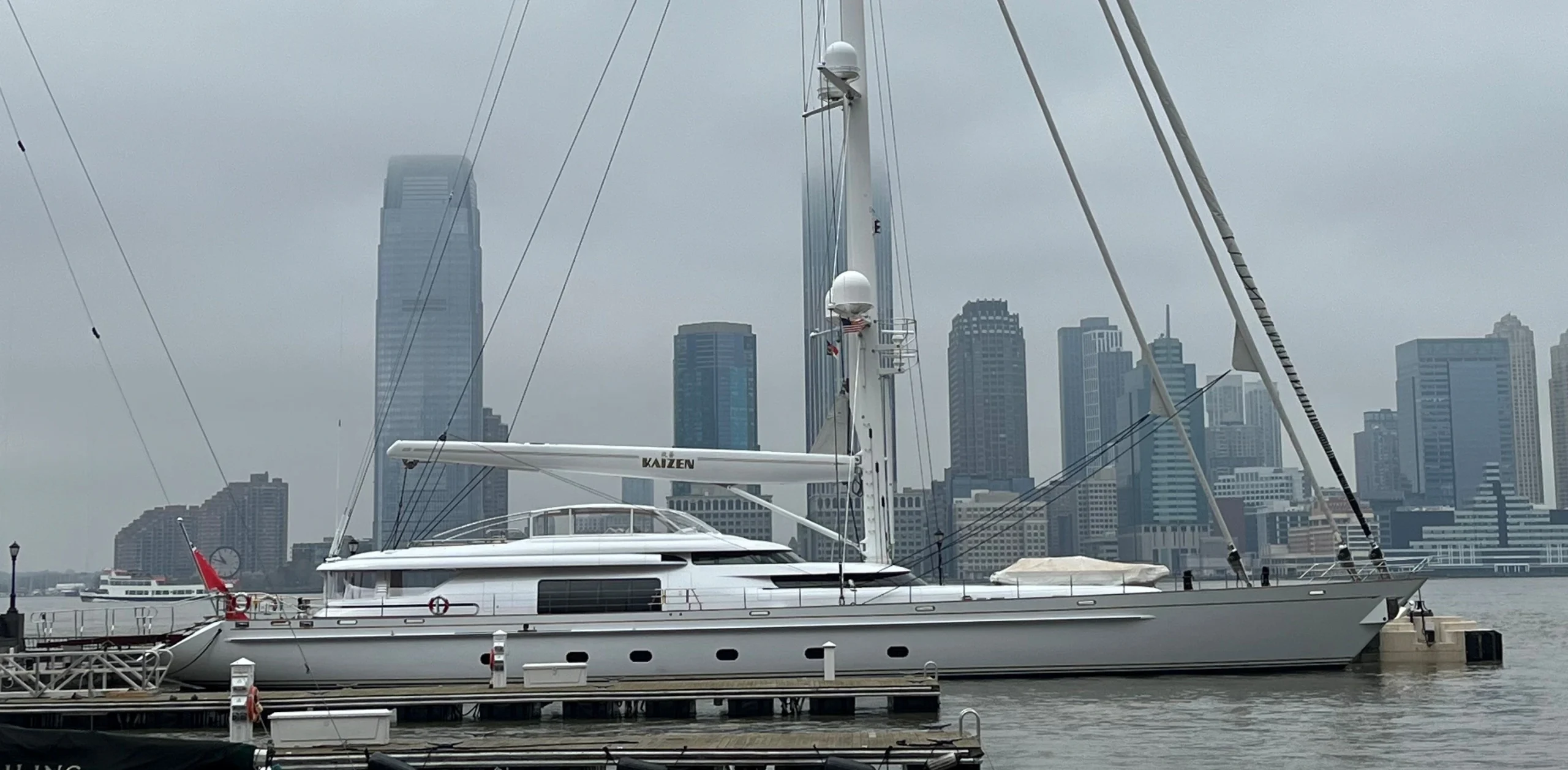 The Kaizen superyacht with its new bimini.